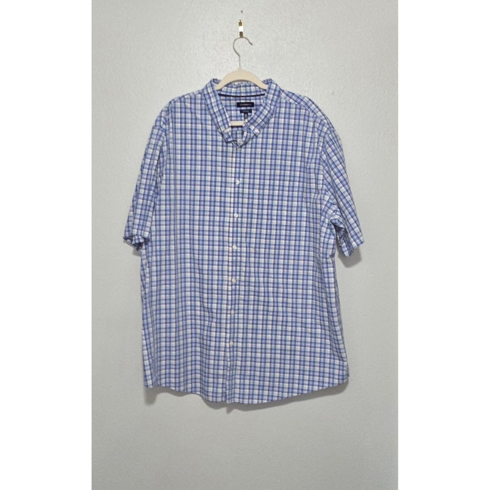Croft Barrow Mens 3XL Tall Shirt Big 3XLT Plaid Check Blue Tan Button Down...